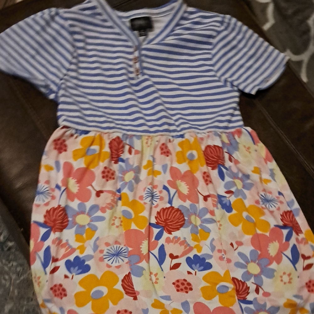 Colorful Floral and Striped Kids Casual Dress